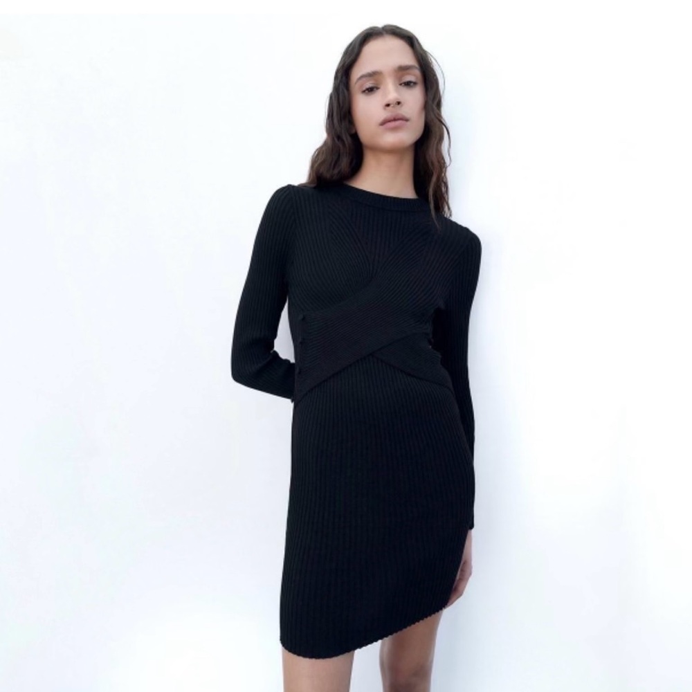 ZARA Black Buttoned Knit Mini Dress
